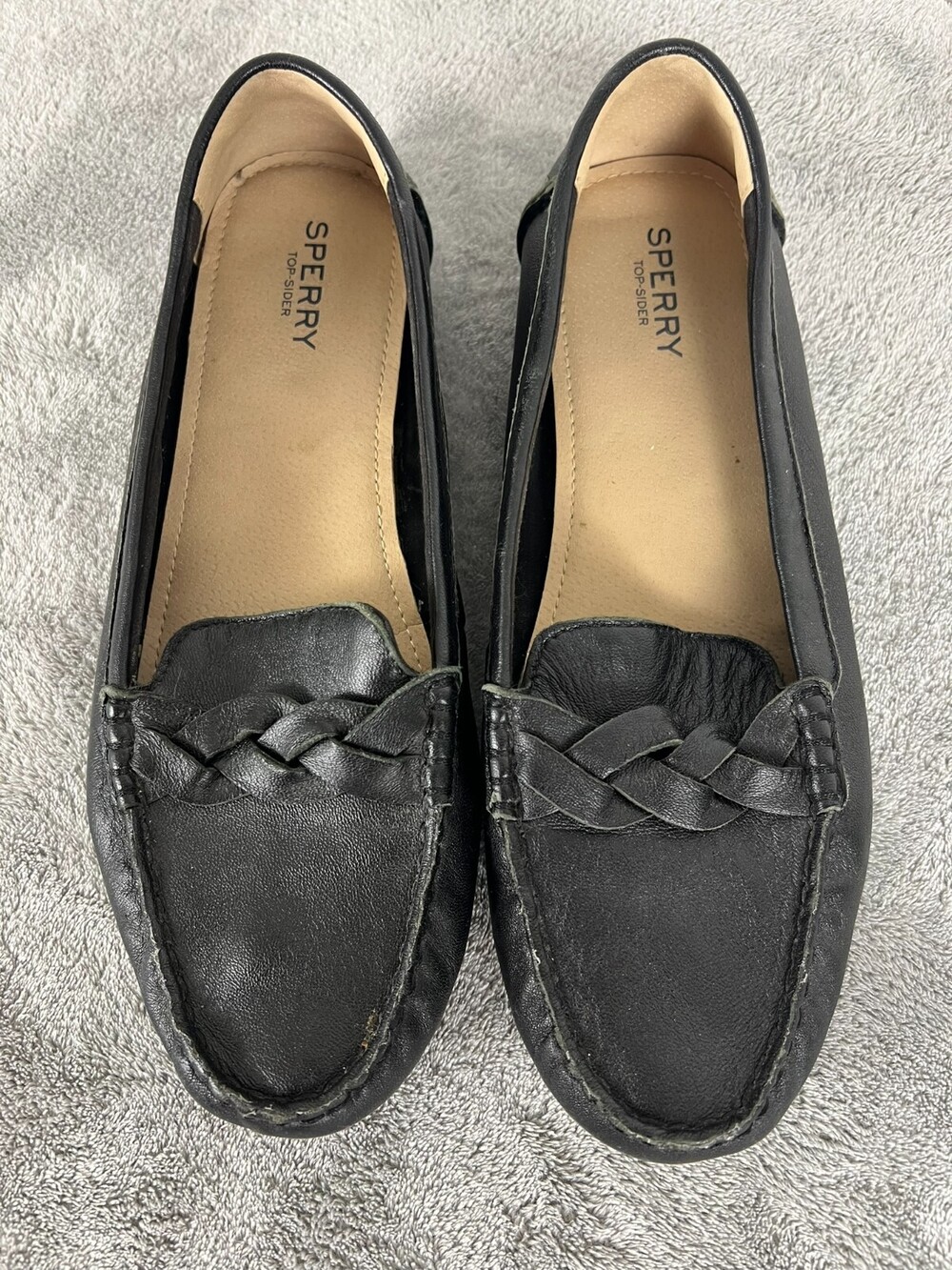 Sperry Loafer Womens Size 9 Black Katherine Driver Leather Flats